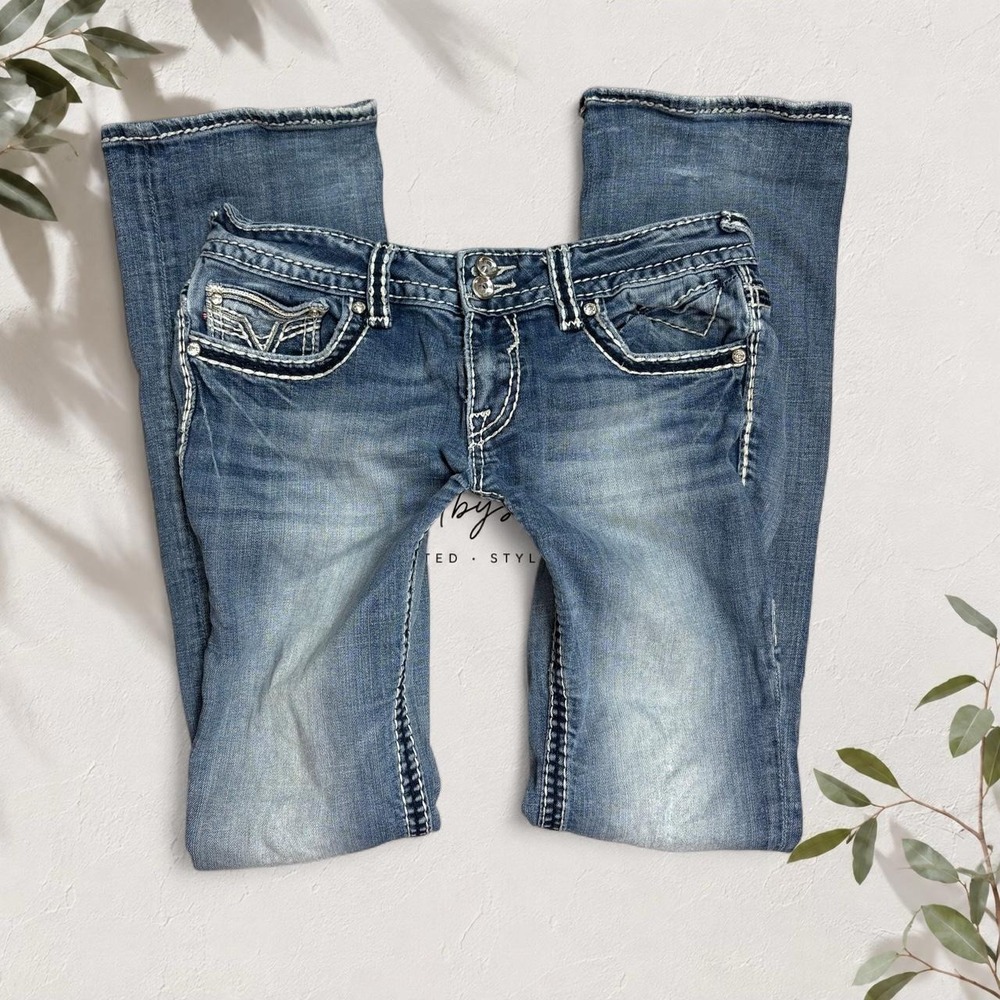 Vigoss The Dublin Low Rise Bootcut Jeans Blue Rhinestone Embroidered 29x33 Y2K